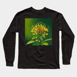 Closeup of Fantasy Honeysuckle Flowers - Yellow and Red Flower Sticker Long Sleeve T-Shirt